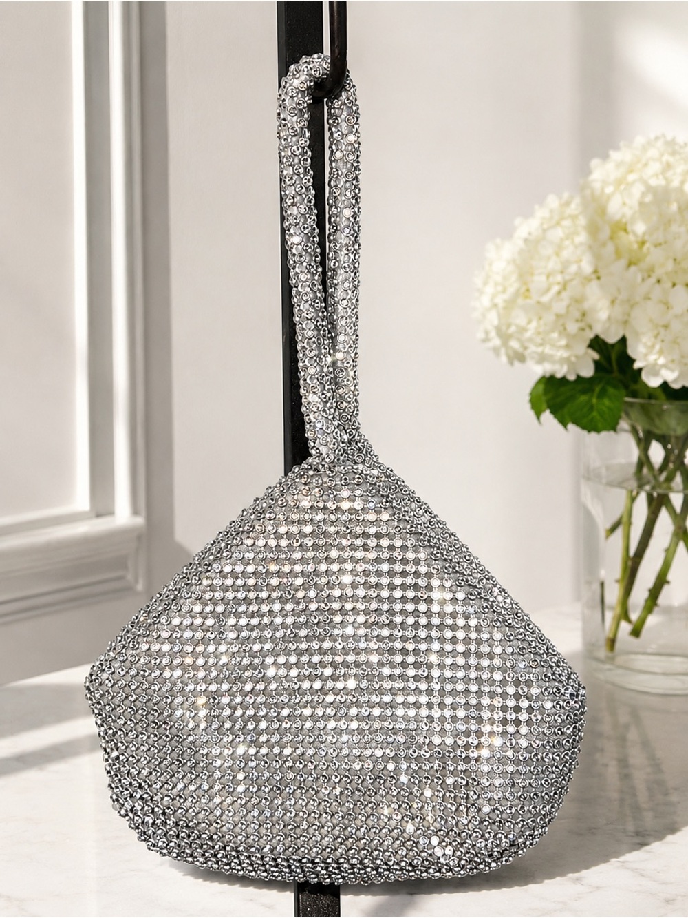 Crystal Rhinestone Evening Bag – Silver Wristlet Clutch